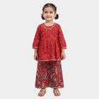 Girls Red Round Neck Fusion Set Upper and Bottom Set, लाल, small