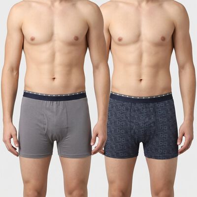 Men's Navy Blue Regular Fit Printed Trunks