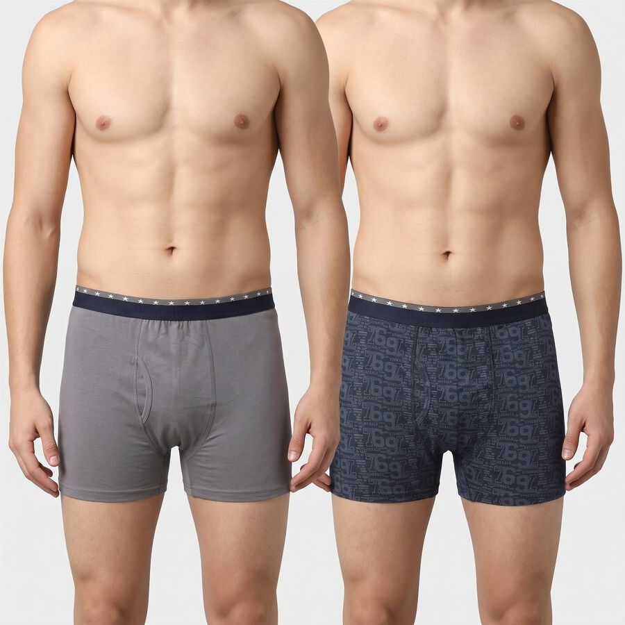 Men's Navy Blue Regular Fit Printed Trunks, नेवी ब्लू, large