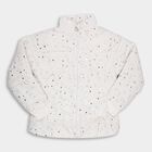 Girls' White High Neck Star Print Puffer Jacket, White, small image number null
