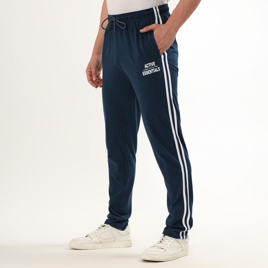 Men's Deep Midnight Navy Slim Fit Track Pants, Teal Blue, large image number null