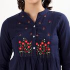 Women's Deep Midnight Navy Blue Cotton Embroidered Ethnic Set, Navy Blue, small image number null