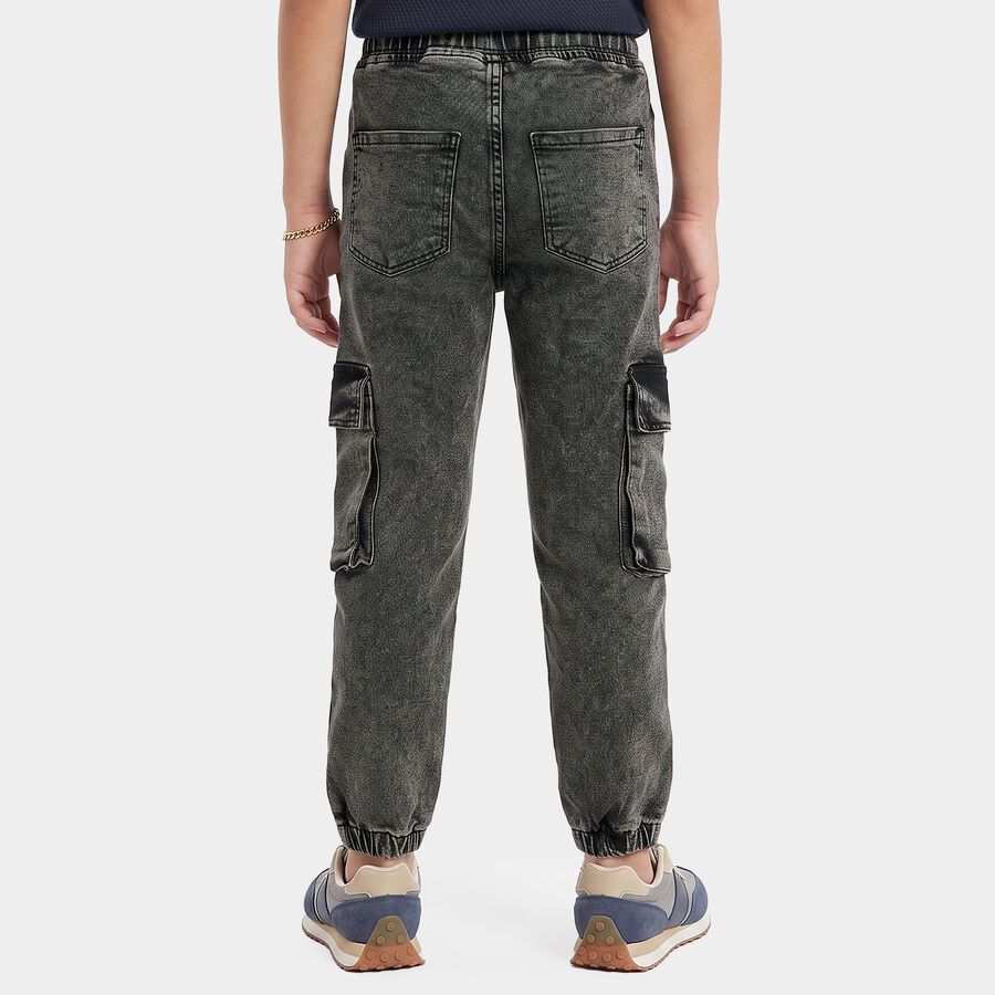 Boys' Black Cargo Fit Washed Jeans, काला, large