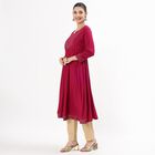 Women's Magenta Round Neck Embroidered Kurta, Fuchsia, small