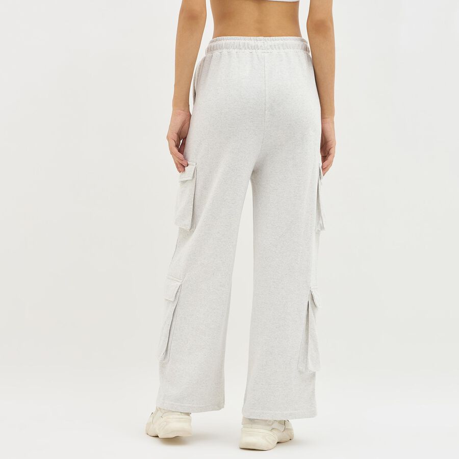 Women's Light Ash Grey Regular Fit Cargo Track Pants, Ecru Melange, large image number null