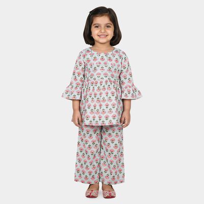 Girls Light Blue Round Neck Co-ord Set Upper and Bottom Set