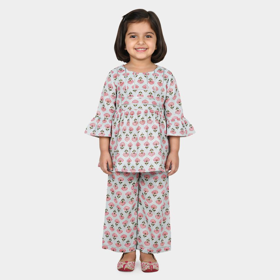 Girls Light Blue Round Neck Co-ord Set Upper and Bottom Set, Light Blue, large