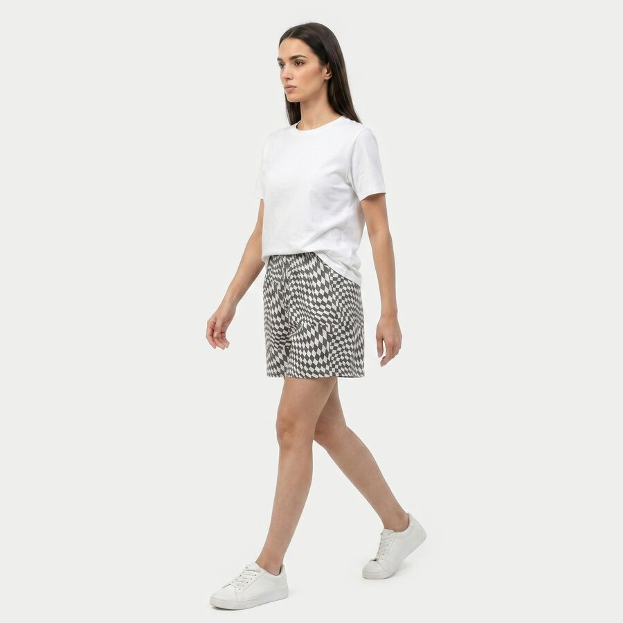Women's Grey Regular Fit Printed Shorts, गहरा ग्रे, large