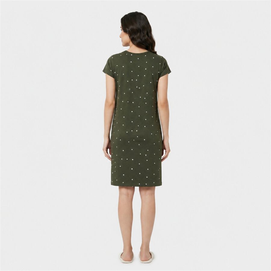 Women's Olive Green Round Neck T-Shirt Style Nighty, Olive, large