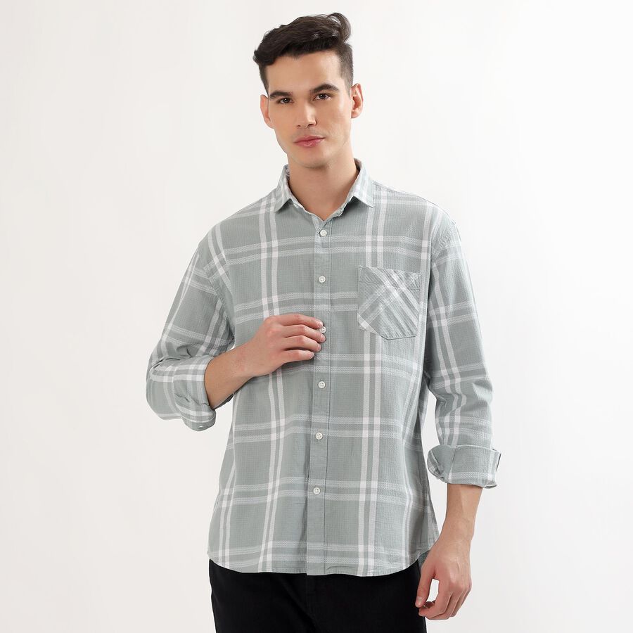 Men's Muted Olive Green Cotton Spread Collar Casual Shirt, Olive, large image number null