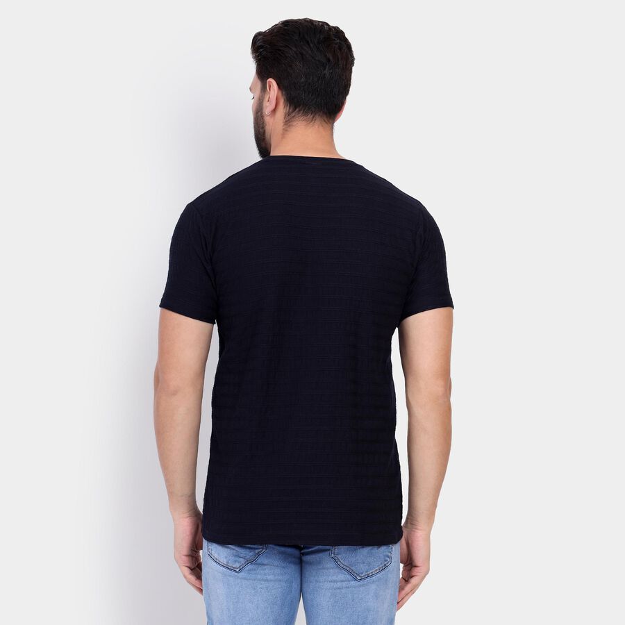 Men's Round Neck Half Sleeves T-Shirt, Navy Blue, large