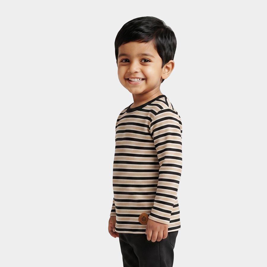 Boys Beige Cotton Blend Round Neck Regular T-Shirt, गहरा पीला, large