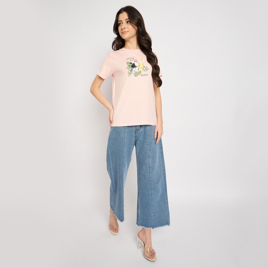 Ladies' 100% Cotton Round Neck T-Shirt , Light Pink, large