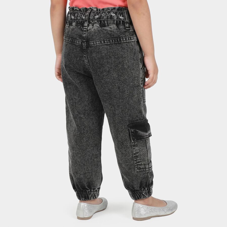 Girls' Black Jogger Fit Embroidered Belt Cargo Jeans, Black, large