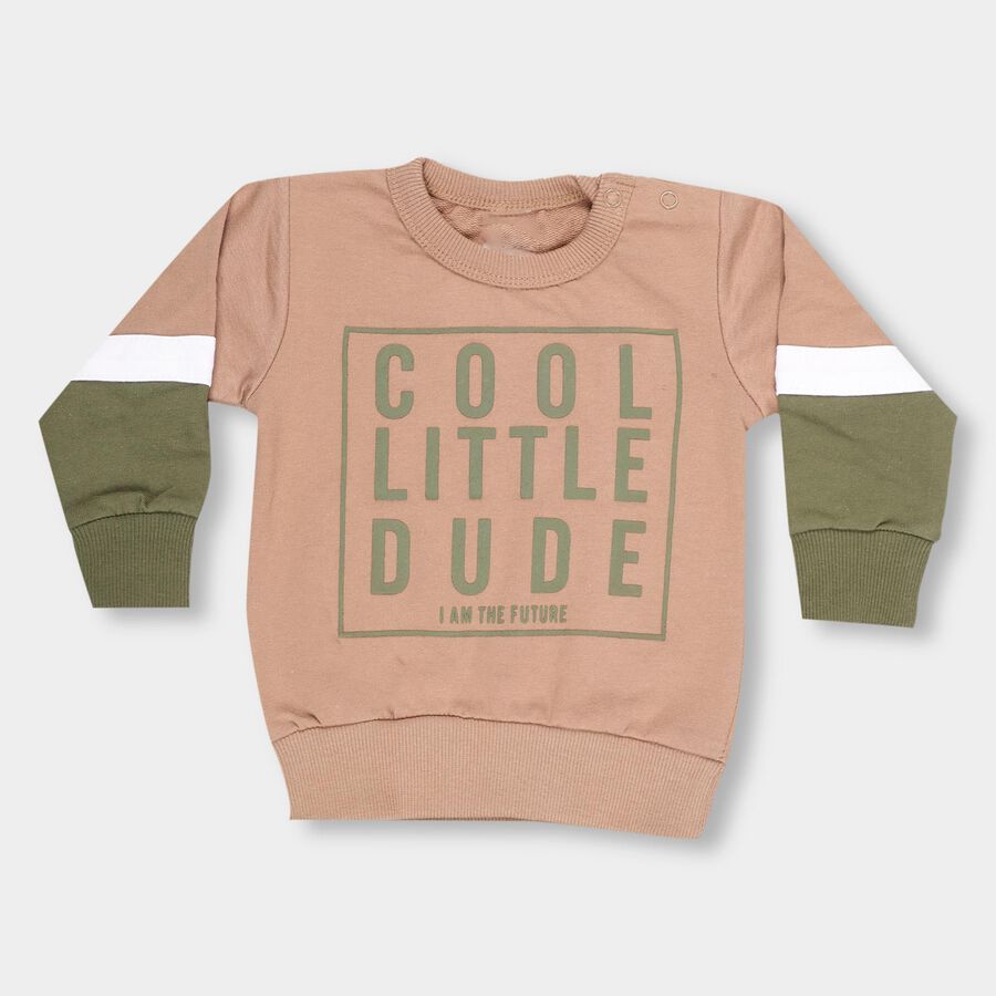 Infants Beige Cotton Crew Neck Casual T-Shirt, Beige, large image number null