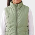 Girls' Sage Green Stand Collar Puffer Jacket, हल्का हरा, small