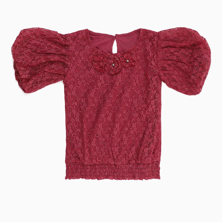 Girls Deep Red Round Neck Romantic T-Shirt, गुलाबी, large image number null