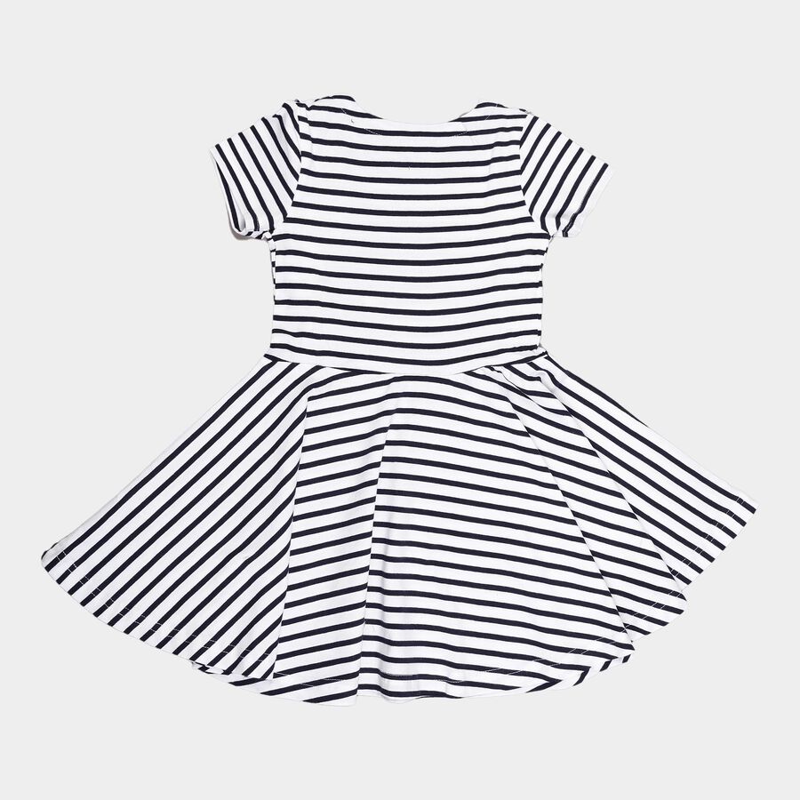 Girls Cotton Stripes Frock, White, large image number null