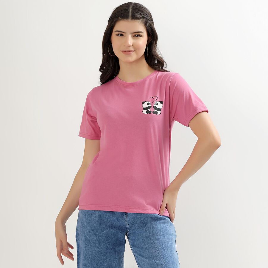 Women's Pink Round Neck Graphic Print T-Shirt, Pink, large image number null