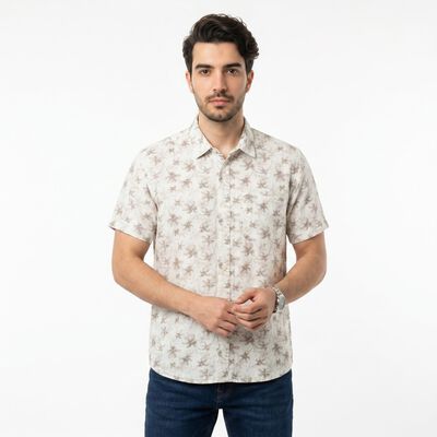 Men's Brown Cotton Spread Collar Regular Fit Shirt