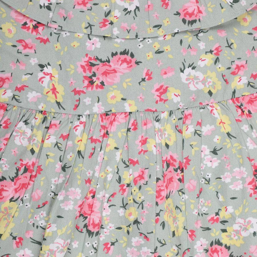 Girls' 100% Cotton Frock, हल्का हरा, large