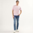 Men's Pink Round Neck Striped T-Shirt, Pink, small