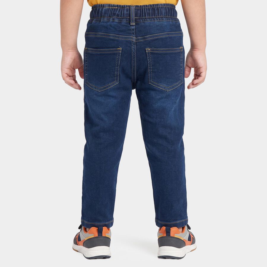 Boys' Dark Blue Blue Straight Fit Drawstring Waist Jeans, गहरा नीला, large