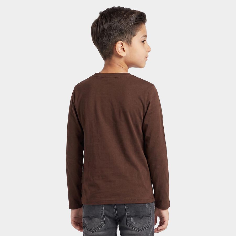 Boys Brown Cotton Blend Round Neck Regular Boys T-Shirt, भूरा, large