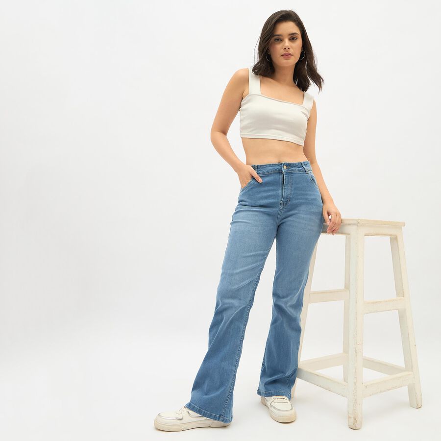 Ladies' 100% Cotton Jeans, Mid Blue, large image number null