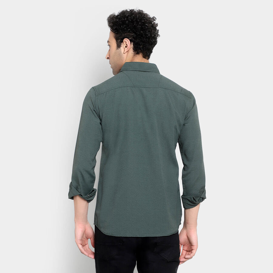 Solid Casual Shirt, Dark Green, large image number null