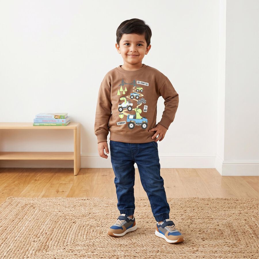 Boys Brown Crew Neck Graphic Print Sweatshirt, Brown, large