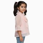 Girls' Pale Peach Ruffled Neck Romantic T-Shirt, Peach, small