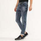 Men's Stonewashed Blue Skinny Fit Distressed Jeans, गहरा ग्रे, small image number null