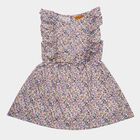 Girls' White Fit and Flare Floral Printed Ruffle Frock, Off White, small