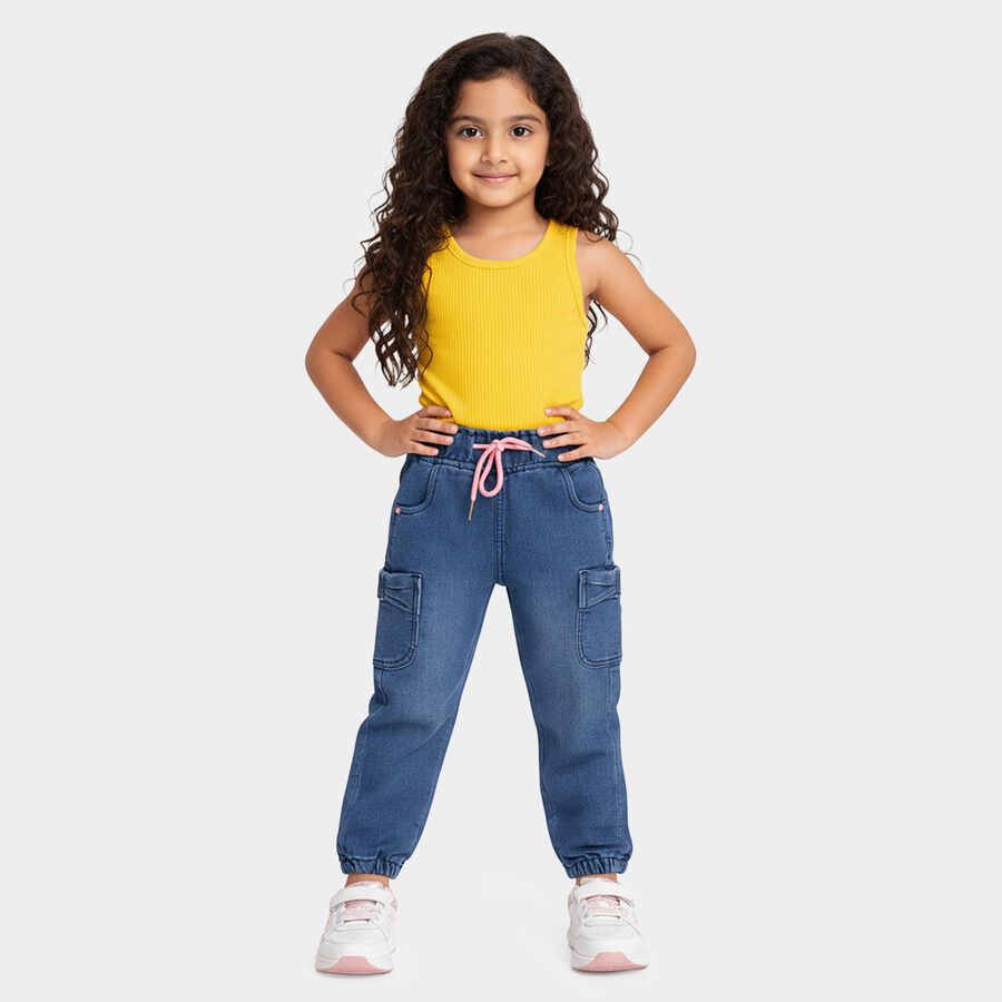 Girls' Blue Jogger Fit Cargo Jeans, Mid Blue, large