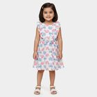 Girls' White Floral Printed Fit and Flare Frock, ऑफ व्हाइट, small