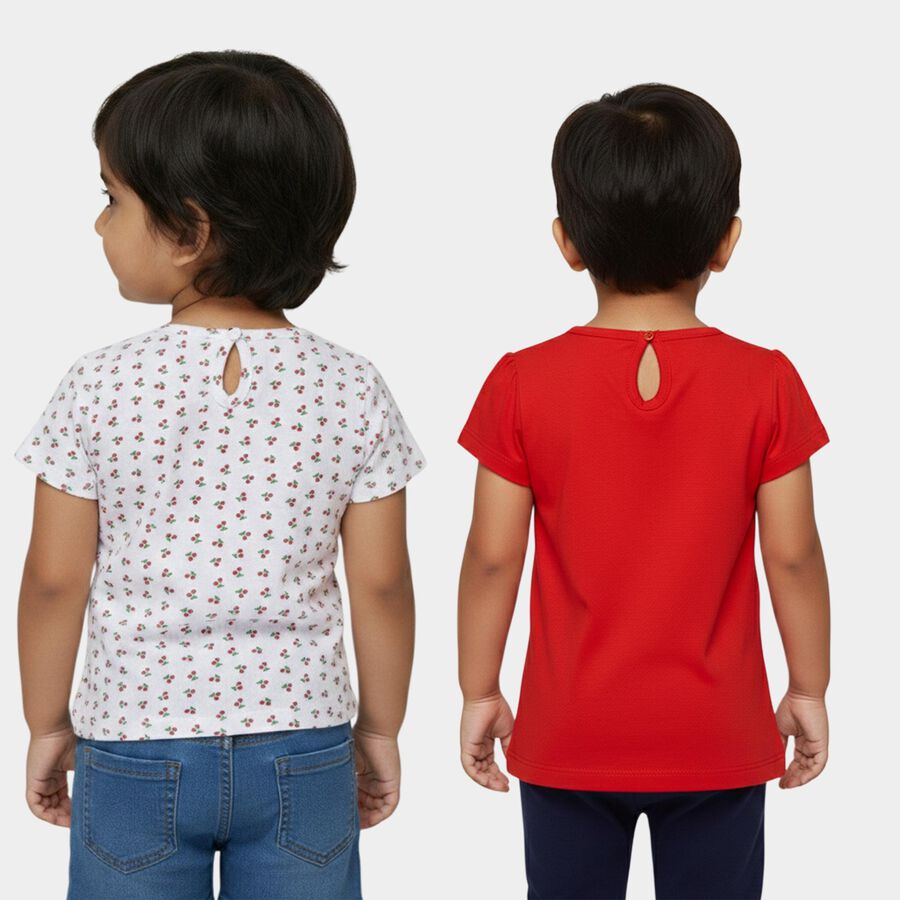 Infants Red Cotton Round Neck Casual T-Shirt, Red, large