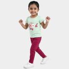 Girls' Light Green Cotton Round Neck Graphic T-Shirt, हल्का हरा, small