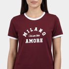Women's Wine Round Neck Casual T-Shirt, Wine, small