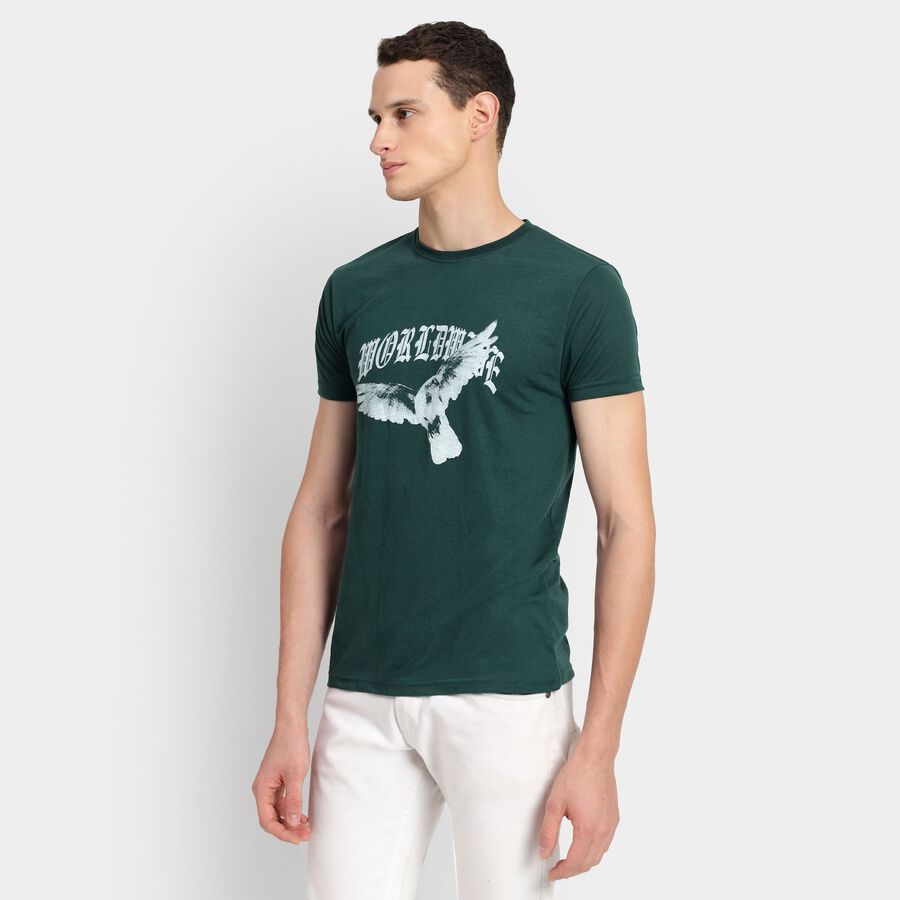 Men's Round Neck Half Sleeves T-Shirt, गहरा हरा, large image number null