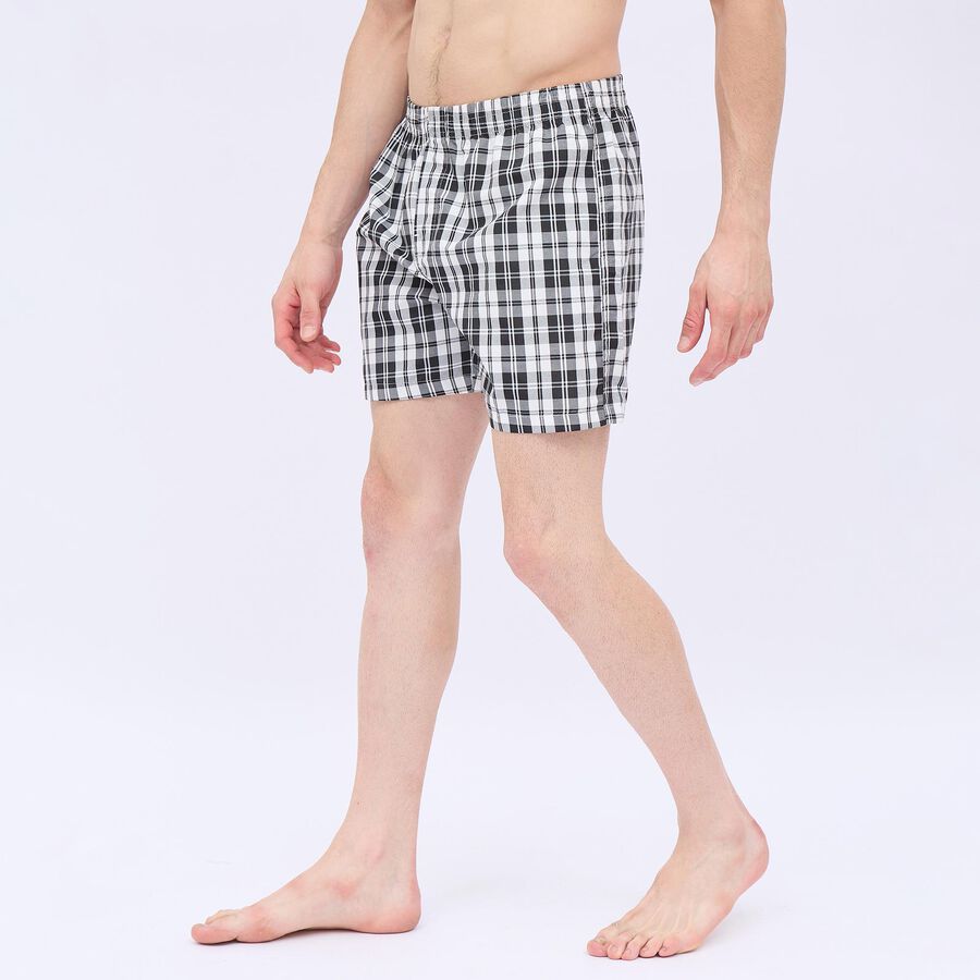 Men's Black And White Checked Elastic Waist Boxers, Black, large image number null