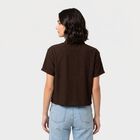 Women's Brown Solid Collared Shirt, भूरा, small