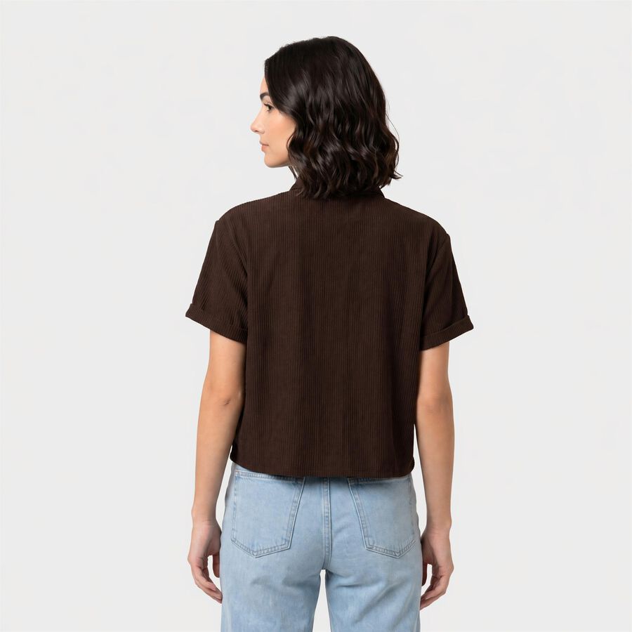 Women's Brown Solid Collared Shirt, भूरा, large