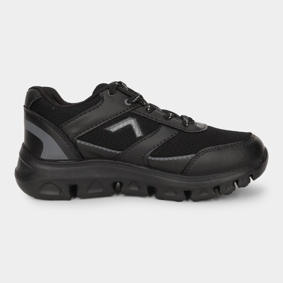 Men's Jet Black Lace-Up Sports Shoes, काला, large