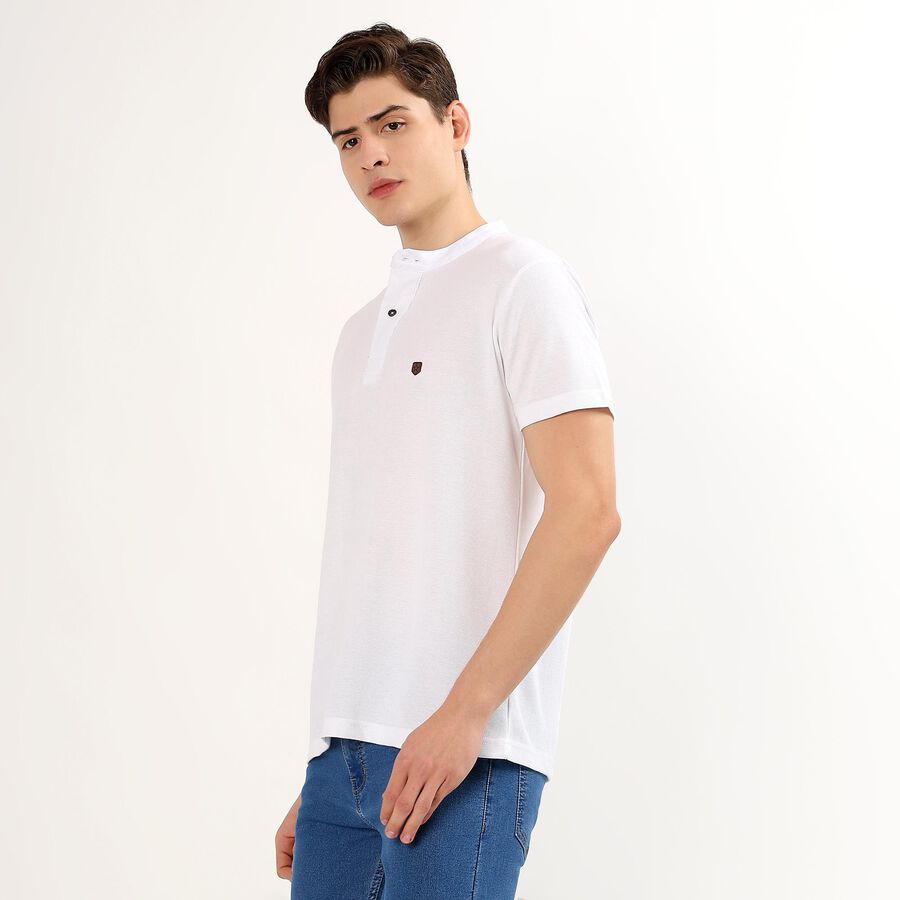 Men's White Polo Collar Casual T-Shirt, White, large