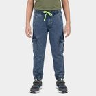 Boys Blue Cargo Jogger Fit Washed Jeans, मध्यम नीला, small