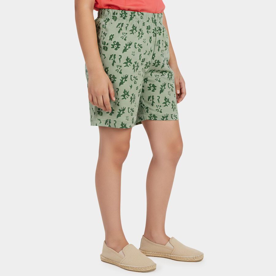 Girls' Green Regular Fit Printed Shorts, Light Green, large