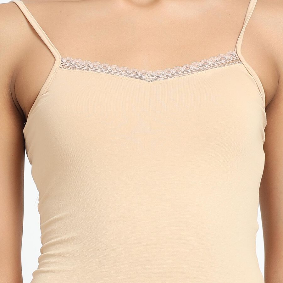 Ladies' Beige Cotton Sweetheart Neck Casual Slip, Beige, large
