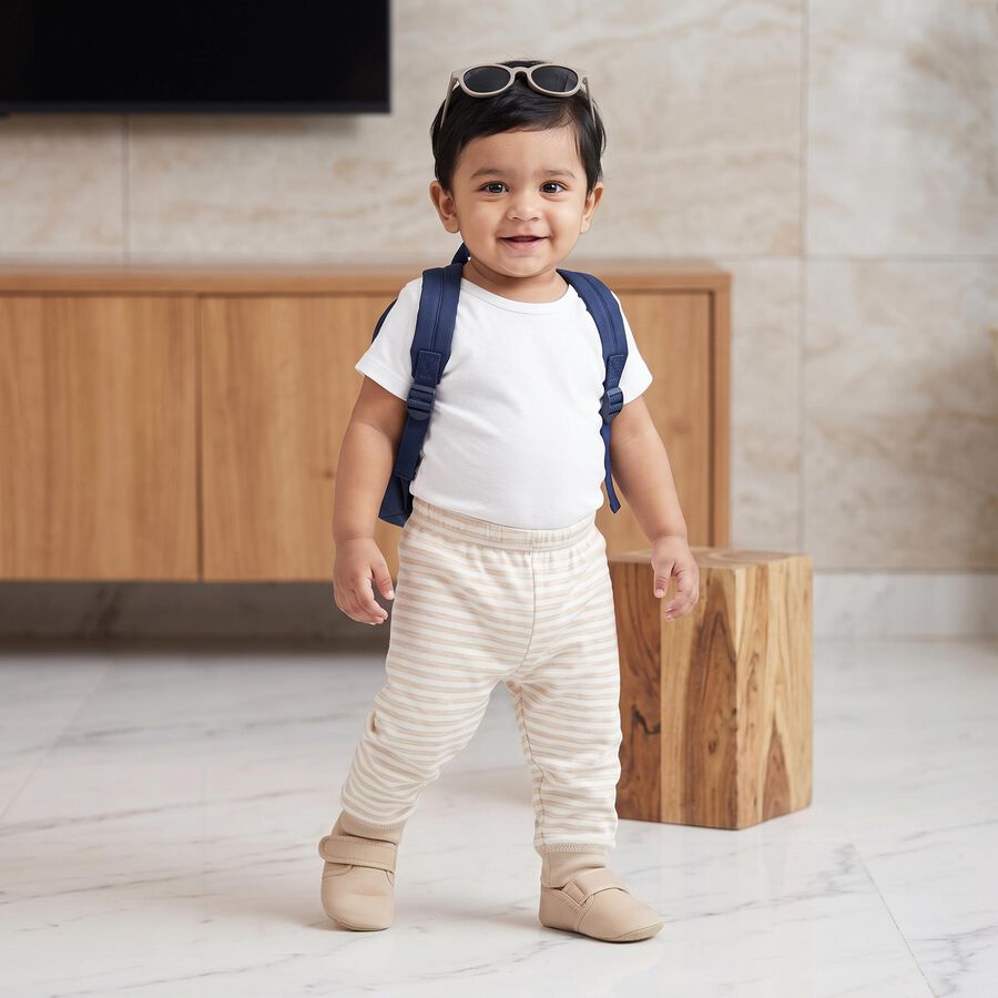 Infants Beige Jogger Fit Striped Pyjama, गहरा पीला, large