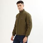 Men's Muted Olive Green High Neck Casual Bomber Jacket, Khaki, small image number null